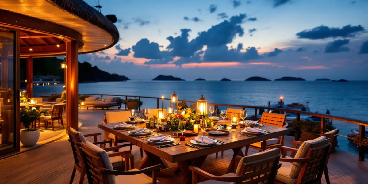 Sunset dinner setup aboard a Komodo liveaboard