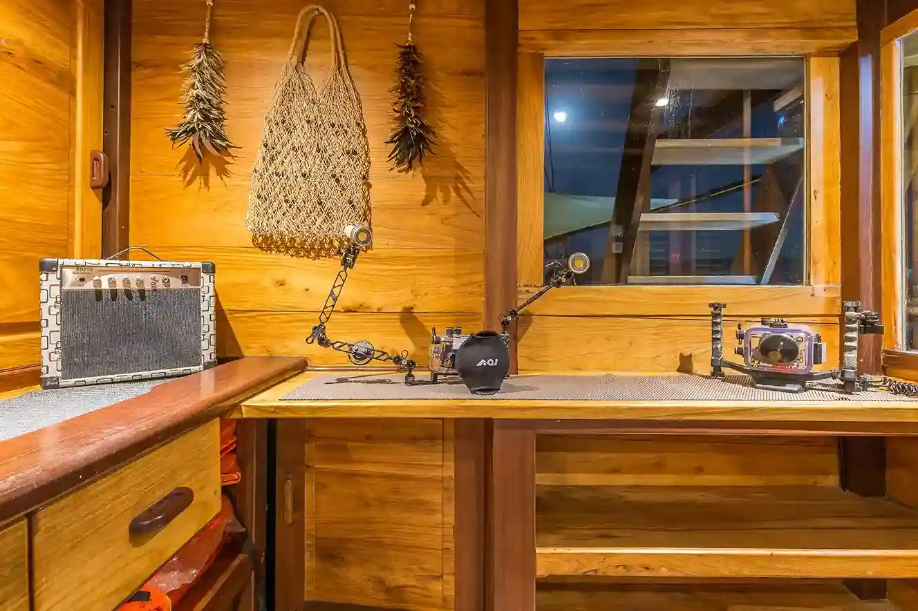 Underwater camera equipment on a liveaboard boat