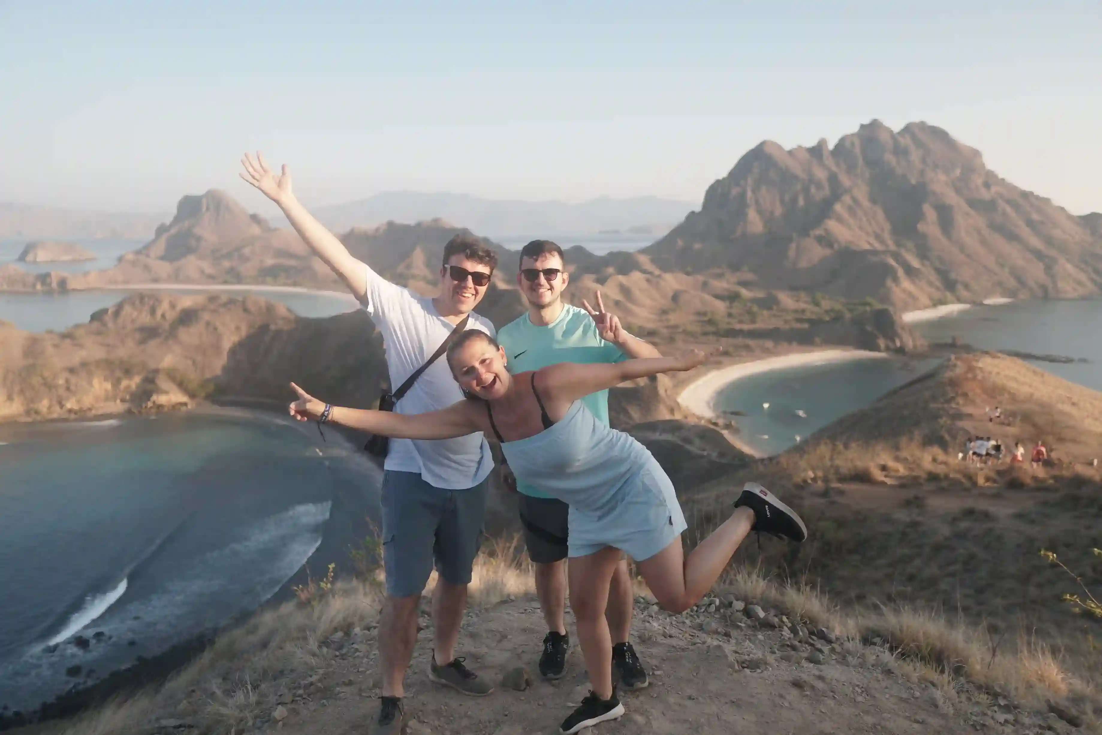 Hikers at the Padar Island summit viewpoint